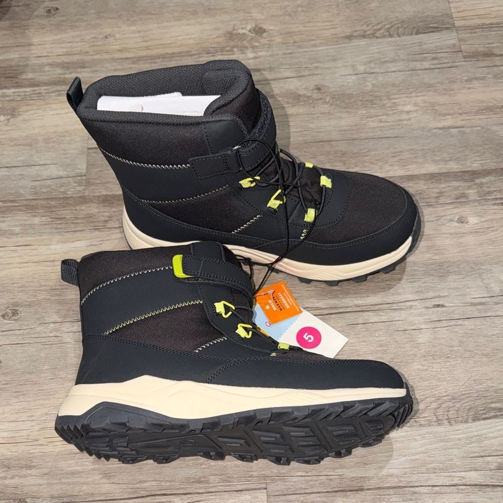 a new day Black Kids Winter Boots with Neon Yellow Accents